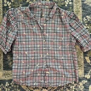 Anthropologie Plaid Meadow Blouse